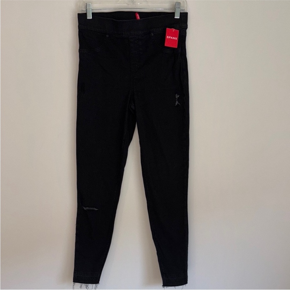 SPANX Black Distressed Denim Leggings Womens Medium